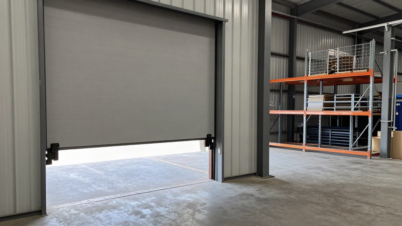 Industrial facility doorway with heavy locking hardware